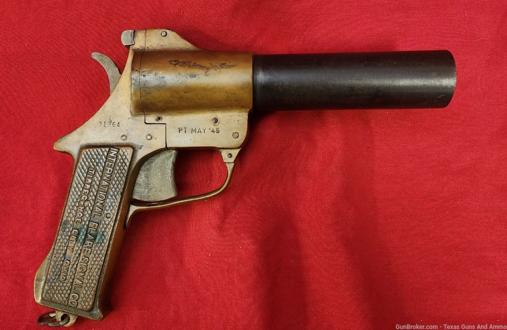 WW2 PT BOAT FLARE GUN INTERNATIONAL SIGNAL FLARE BRASS-img-0