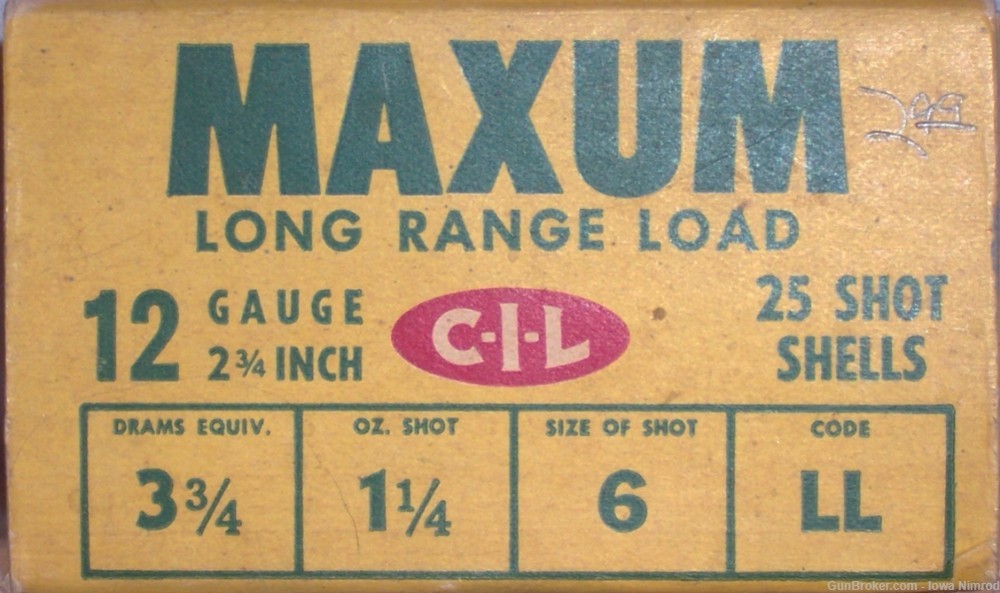 C-I-L MAXUM Long Range Load 12-2¾” Gauge 1¼ Ounce #6 Lead 3¾ Dram 19 Rounds-img-0
