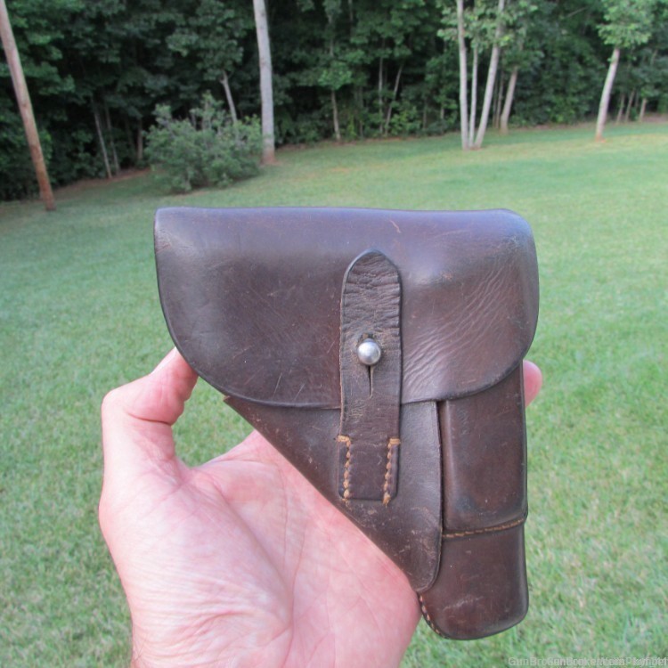 GERMAN WWII SAUER 38H 7.65MM 1942 BROWN LEATHER HOLSTER "jhg 42"-img-0