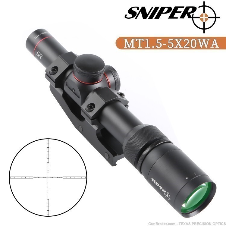 Sniper 1.5-5X20mm Riflescope compact scope super clear glass mount included-img-0