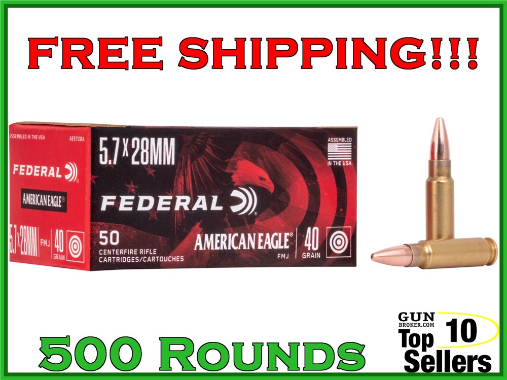 Federal American Eagle 5.7x28 40 gr FMJ Ammo *500 ROUND CASE FREE SHIP!*-img-0