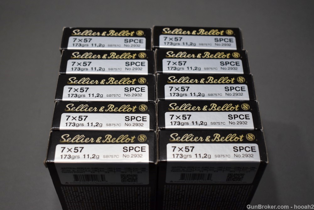 10 Boxes 200 Rds Sellier Bellot S&B 7x57 Mauser 173G SPCE Rifle Ammunition -img-0