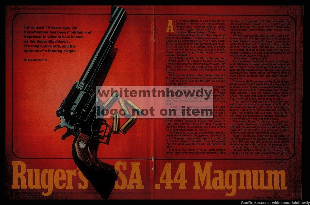 1975 RUGER Super Blackhawk SA .44 magnum Revolver  4-page Article-img-0