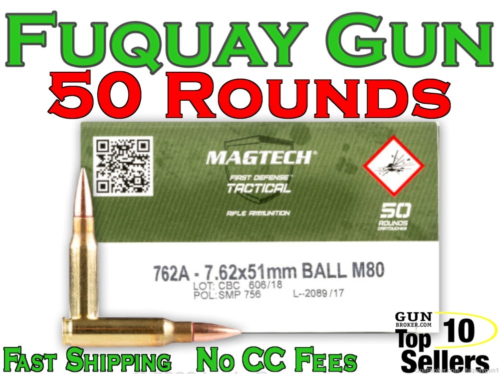 Magtech Tactical 7.62x51 MILITARY STANDARD M80 147 GR 762A 50rd Box-img-0