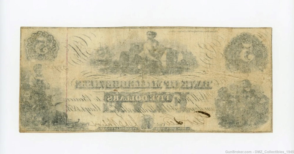 1850s $5 Georgia Bank Note Antique Currency Money-img-1