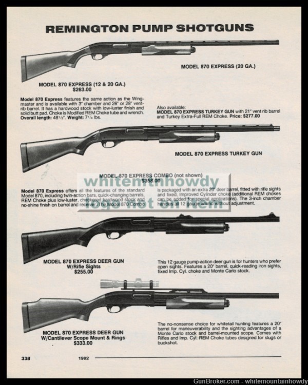 1992 REMINGTON Model 870 Express  20 ga., Turkey, Deer Gun Shotgun PRINT AD-img-0