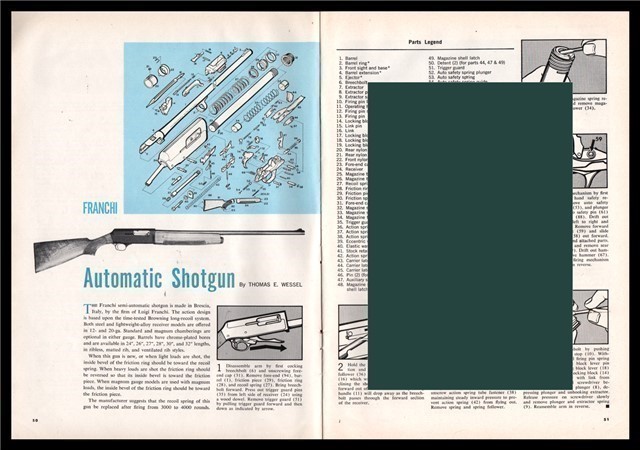 1964 FRANCHI Automatic  Shotgun Schematic Part List Assembly Article-img-0