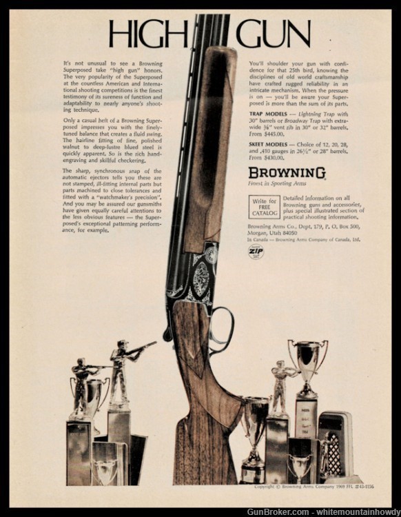 1969 BROWNING Superposed Shotgun PRINT AD Trap and Skeet from $430-img-0