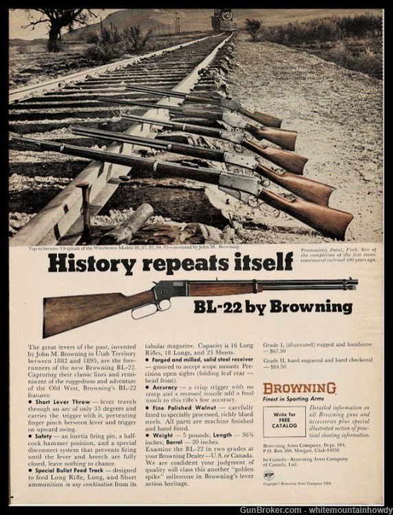 1969 BROWNING BL .22 Rifle PRINT AD-img-0
