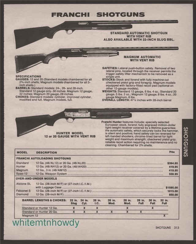 1984 FRANCHI Automatic & Hunter Shotgun PRINT AD-img-0