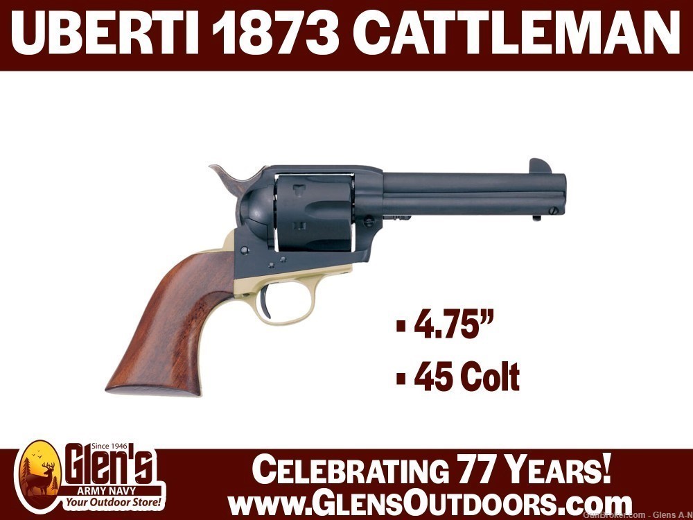 NEW Uberti 1873 Cattleman Hombre Revolver 45 Colt 4.75" 343991-img-0