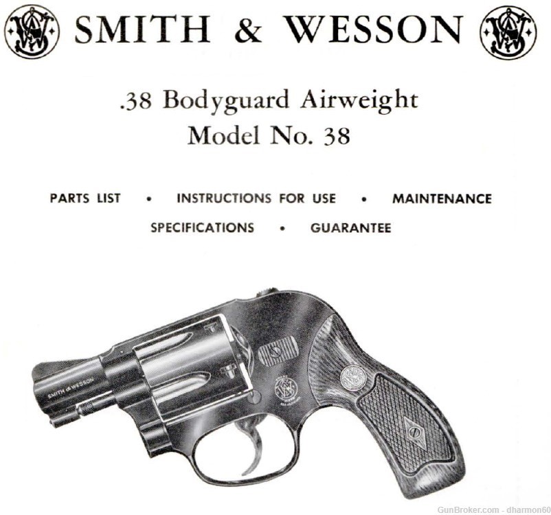 Smith & Wesson Model 38 Bodyguard Revolver - Parts Use & Maintenance Manual-img-0