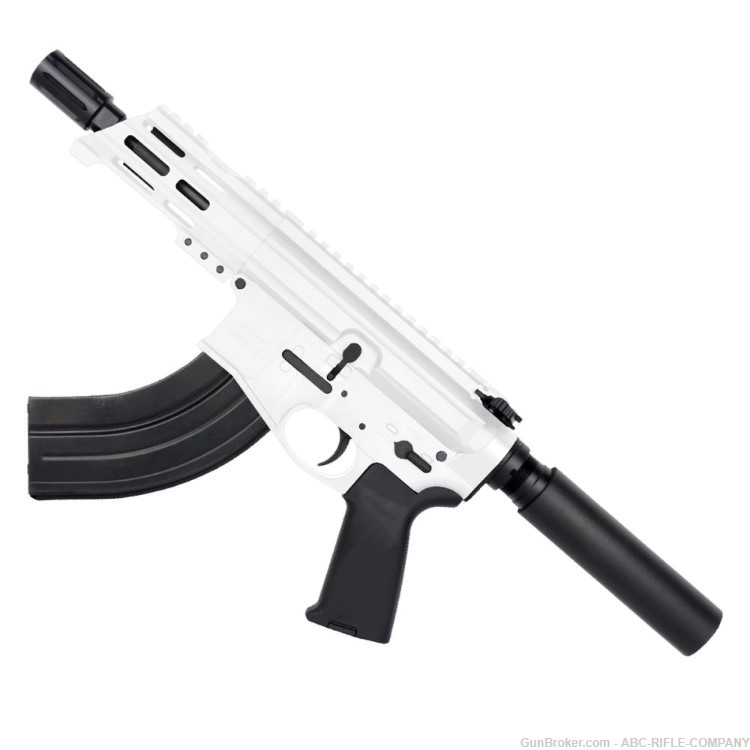 AR15 Micro 7.62x39 Billet Pistol 5" Barrel Custom M-Lok Handguard -WHITE-img-1