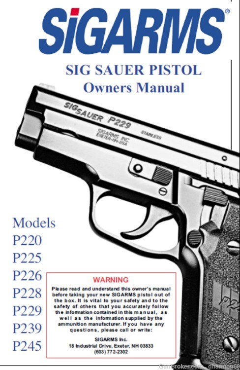 Sigarms Sig Sauer Pistol P220 P225 P226 P228 P229 P239 P245 Owner's Manual-img-0