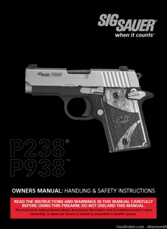 SIG SAUER P238 P938 Owners Manual Pistol Gun Instruction and Parts Manual-img-0