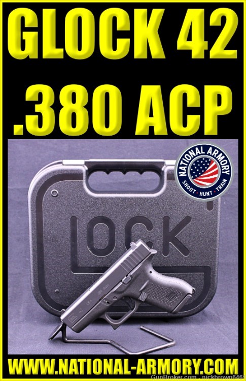 GLOCK 42 380 ACP 3.25" BBL FACTORY BOX SAFE ACTION TRIGGER G42 POCKET GUN -img-0
