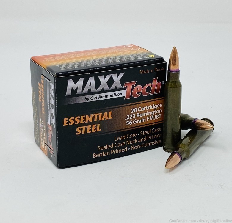 MAXXTECH essential steel 223 rem ammunition mtes223 56 grain fMJ 20 ROUNDS -img-0