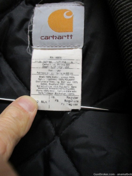 USED CARHARTT CO3 CANVAS COAT MADE IN USA QUILTED LINER 46 REGULAR BLACK-img-8
