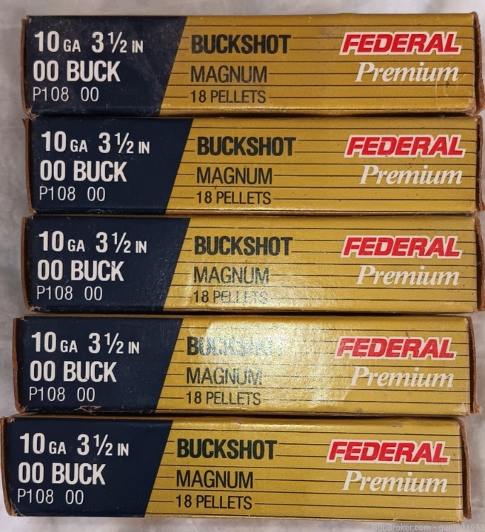5 boxes Federal Premium 10 gauge 3.5 inch 18 pellet 00 bucksot-img-1