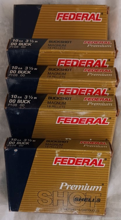 5 boxes Federal Premium 10 gauge 3.5 inch 18 pellet 00 bucksot-img-0