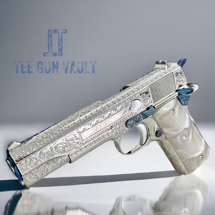 COLT CUSTOM 1911 HIGH POLISHED ENGRAVED NICKEL PLATED W/ NITRO BLUE ACCENTS-img-0
