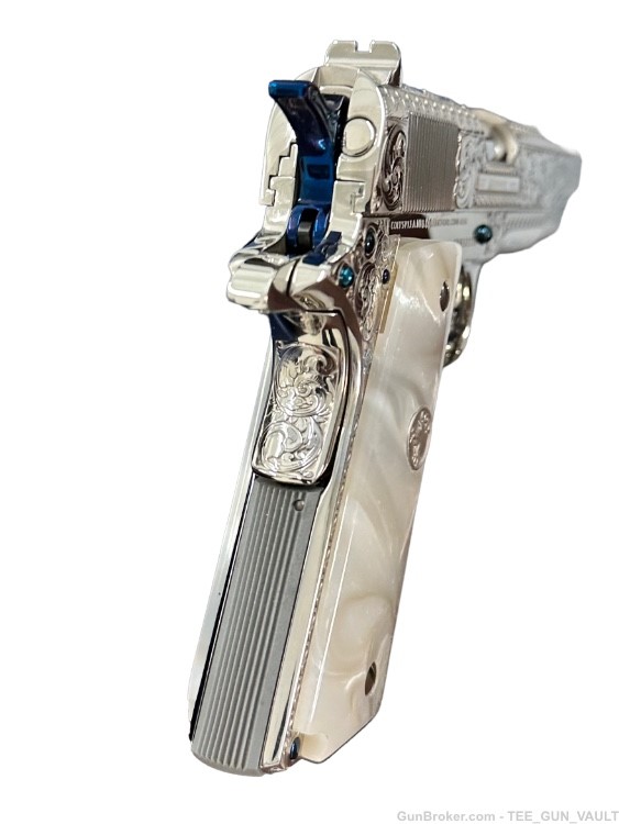 COLT CUSTOM 1911 HIGH POLISHED ENGRAVED NICKEL PLATED W/ NITRO BLUE ACCENTS-img-5