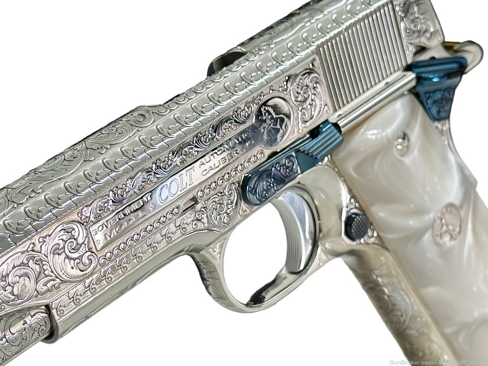COLT CUSTOM 1911 HIGH POLISHED ENGRAVED NICKEL PLATED W/ NITRO BLUE ACCENTS-img-2