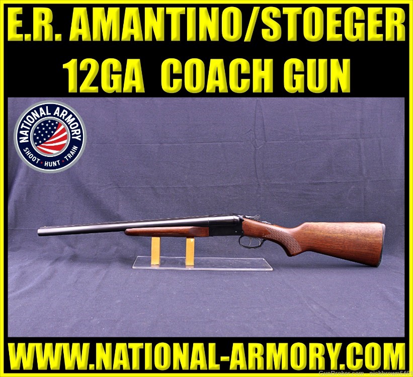 E.R. AMANTINO 12 GA COACH GUN SXS 20" STOEGER IMPORT DUAL TRIGGER-img-0