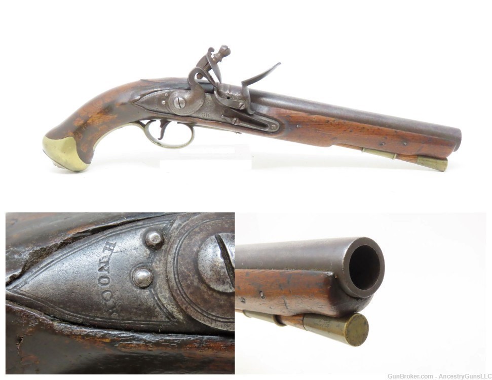 Antique HENRY NOCK Pattern 1759 ELLIOT Light Dragoon FLINTLOCK Pistol RARE -img-0