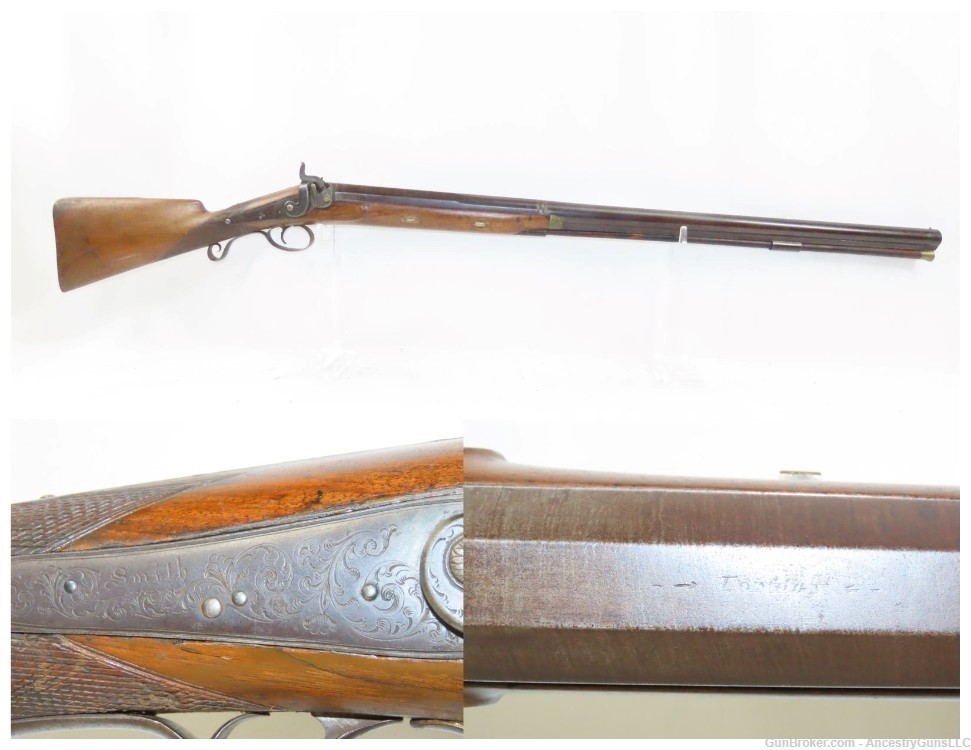 ENGRAVED Smith Marked ENGLISH Antique LARGE BORE Half Stock PERC. Shotgun  -img-0