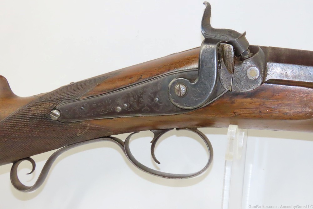ENGRAVED Smith Marked ENGLISH Antique LARGE BORE Half Stock PERC. Shotgun  -img-3