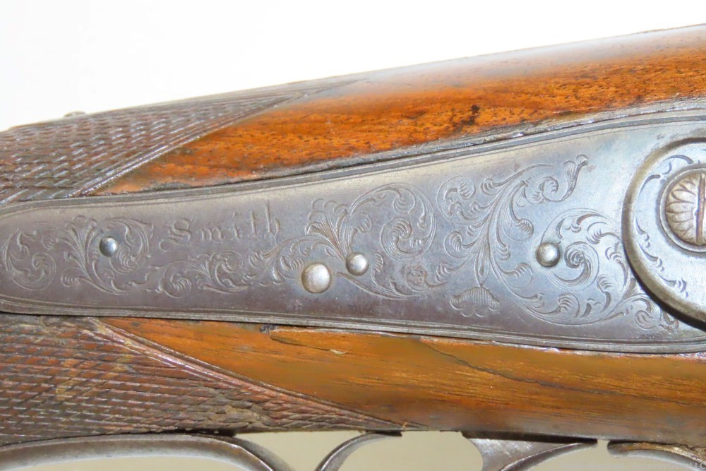 ENGRAVED Smith Marked ENGLISH Antique LARGE BORE Half Stock PERC. Shotgun  -img-5