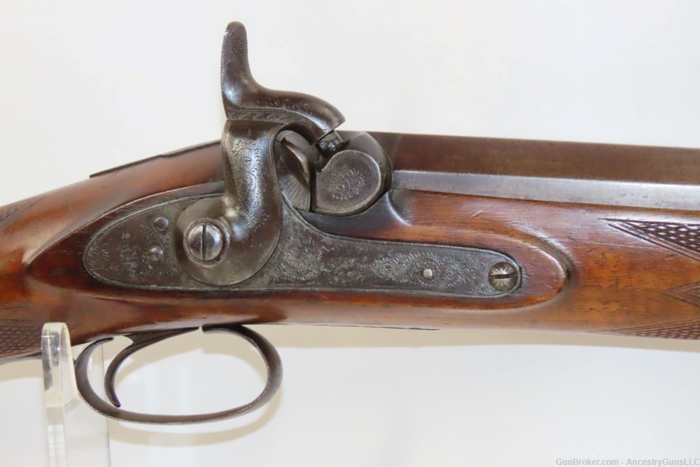 English Engraved ROBINSON & SON Antique 7 Gauge Shotgun Fowler PERCUSSION -img-3