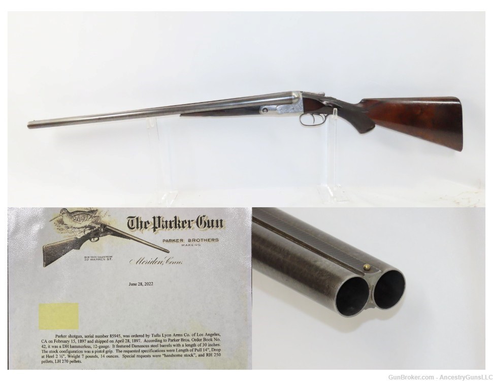 LOS ANGELES, CA TUFTS PARKER BROTHERS DH Grade 3 HAMMERLESS Shotgun Antique-img-0