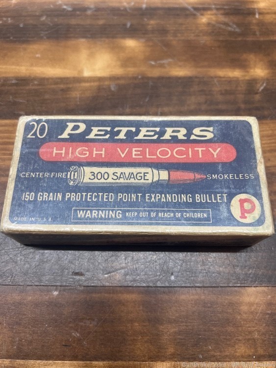 PERFECT BOX OF ANTIQUE VINTAGE PETERS .300 SAVAGE RIFLE AMMO!  Sealed!-img-0