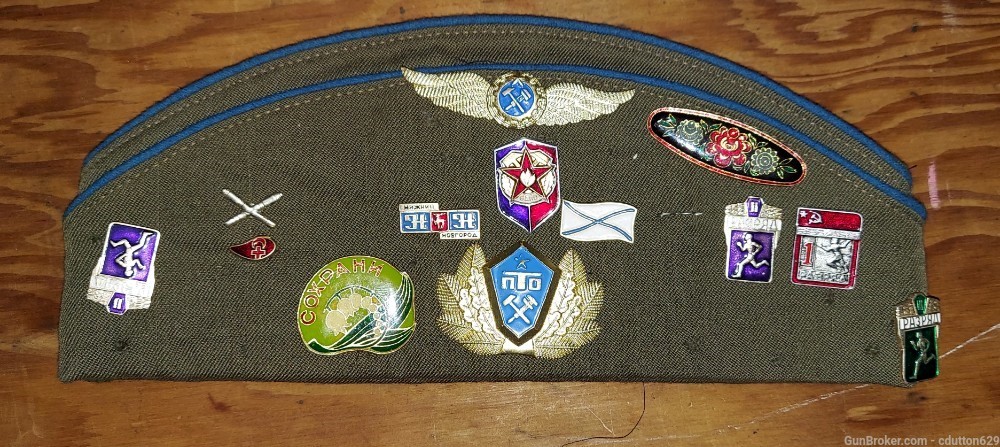 Russian cold war military garrison cap with badges and patches -img-0