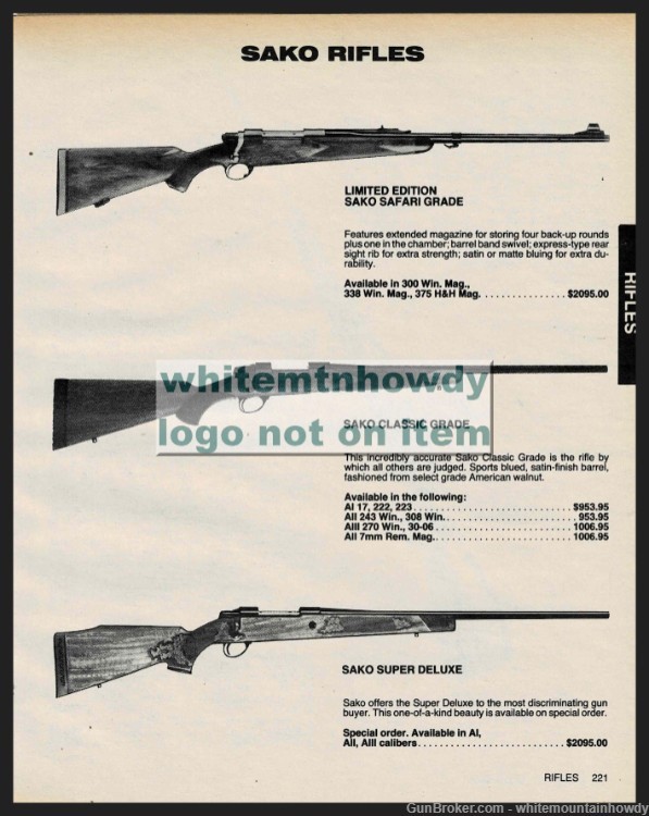 1986 SAKO Mimited Edition Safari,Classic and Super Deluxe Rifle PRINT AD-img-0