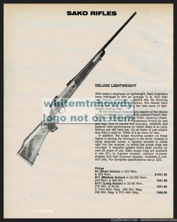 1986 SAKO Deluxe Lightweight Rifle PRINT AD w/original price shown-img-0