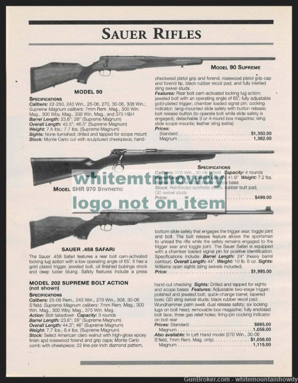 1999SAKO Model 90 Supreme, SHR 970, Sauer .458 Safari Rifle PRINT AD-img-0