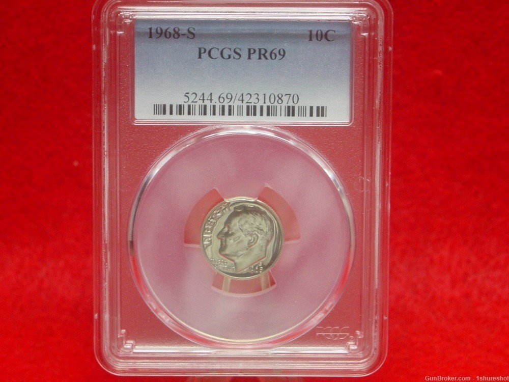 1968-S ROOSEVELT DIME TEN 10 CENTS PCGS PF69 UNCIRCULATED NICE COIN-img-0