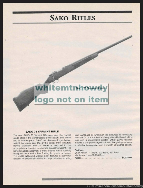 1999 SAKO 75 Varmint Rifle PRINT AD shown w/original price-img-0