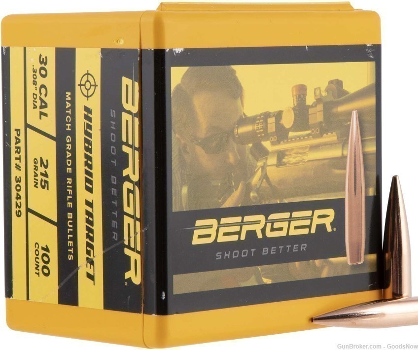 Berger .308 30 Cal 7.62 mm 215 gr Hybrid Target 100 pcs 215 30429 30 215gr-img-0