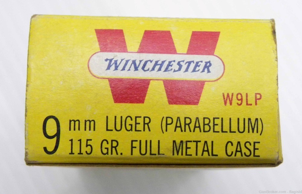 Full Vintage 50 Rd Yellow Box of Winchester 9MM Luger 115 Gr FMJ Bullets-img-0