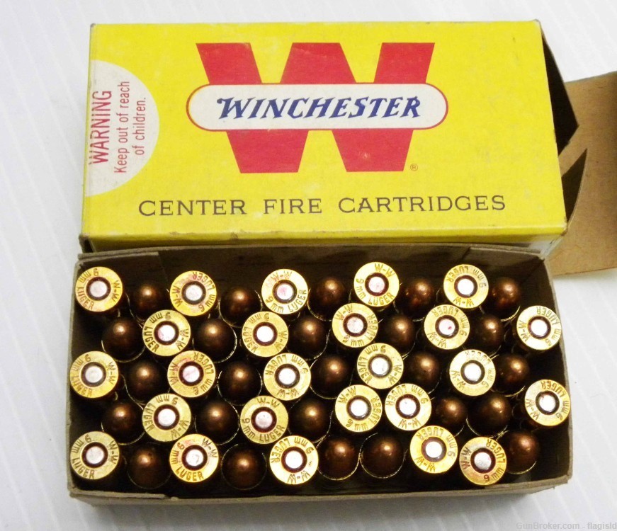 Full Vintage 50 Rd Yellow Box of Winchester 9MM Luger 115 Gr FMJ Bullets-img-1