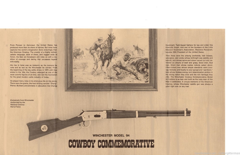 WINCHESTER 94 COWBOY Commemorative Reprinted Brochure & Hang tag -img-1