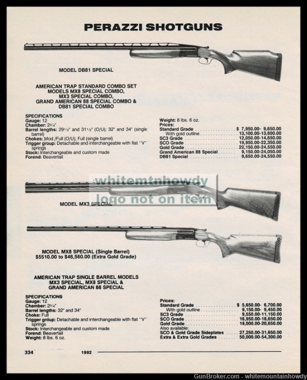 1992 PERAZZI Model DB81 Special MX3 Special MX8 Spec. Shotgun PRINT AD-img-0