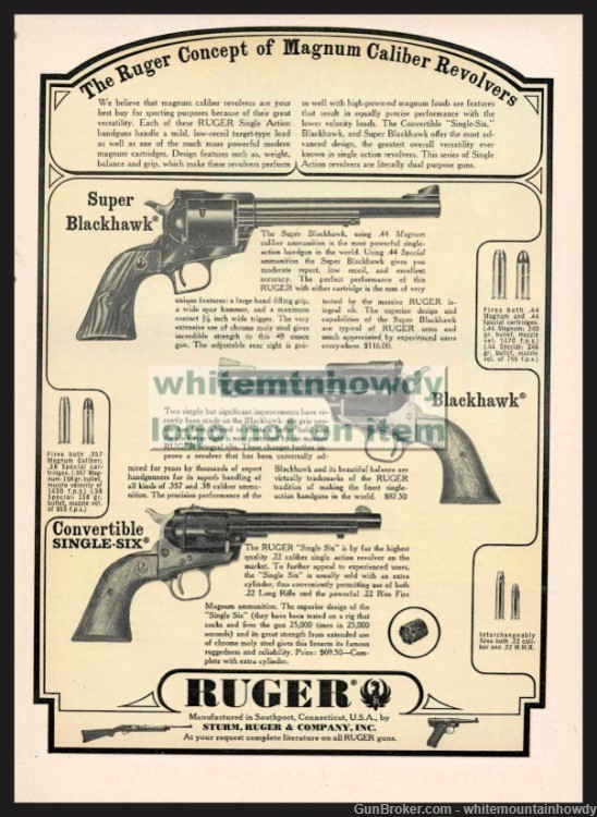 1965 RUGER Super Blackhawk, Blckhwk, Convertible Single-Six Revolver AD-img-0