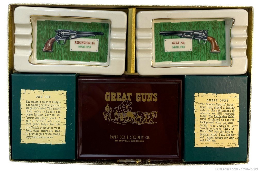 Colt Remington Great Guns Sealed Playing Cards w/ Revenue Stamps & Ashtrays-img-0