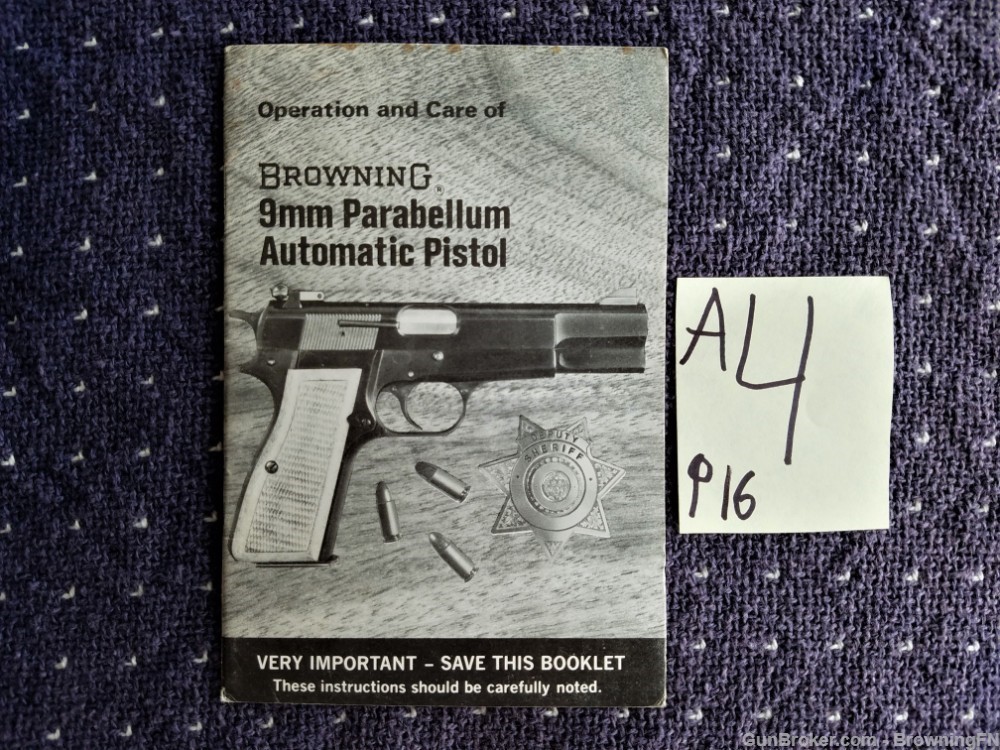 Orig Browning 9mm Parabellum Automatic Owners Manual-img-0