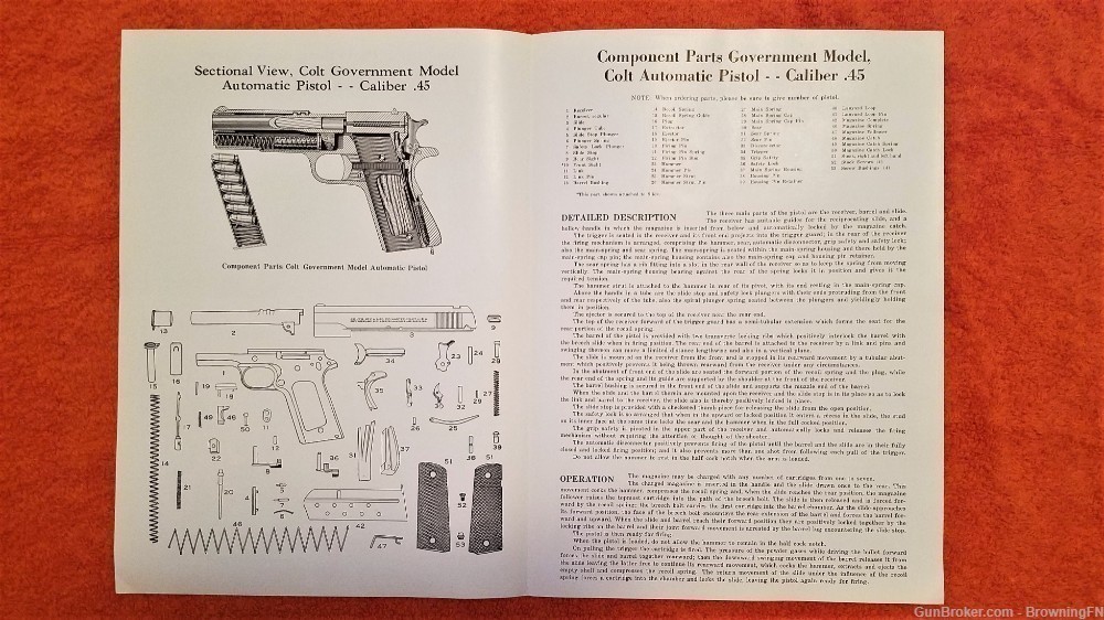 Original Colt Government Model .45 Owners Manual *-img-1